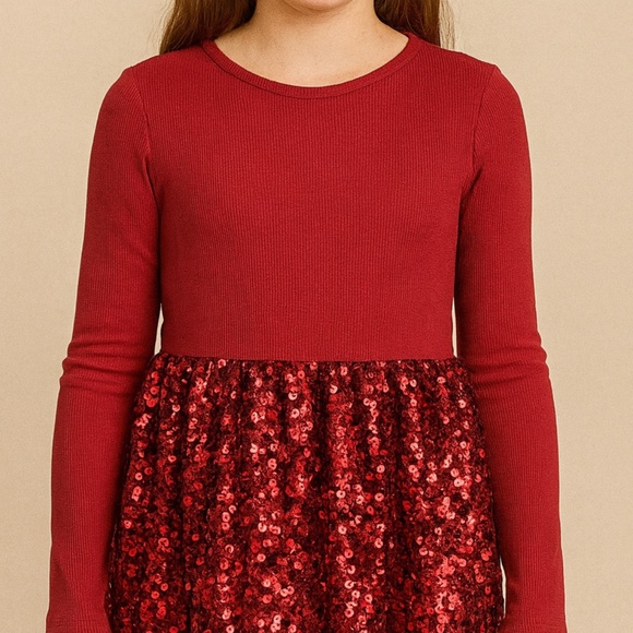 Red American Princess  Sequin Long Sleeve Holiday Party Dress, size 12 - Picture 1 of 5